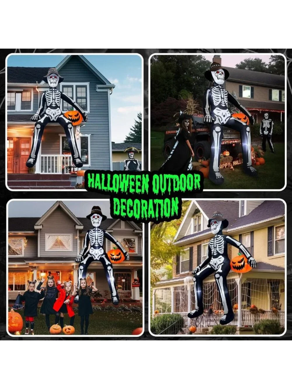 Giant 10 FT Halloween Skeleton Inflatable Decor with Pumpkin & LED Lights for